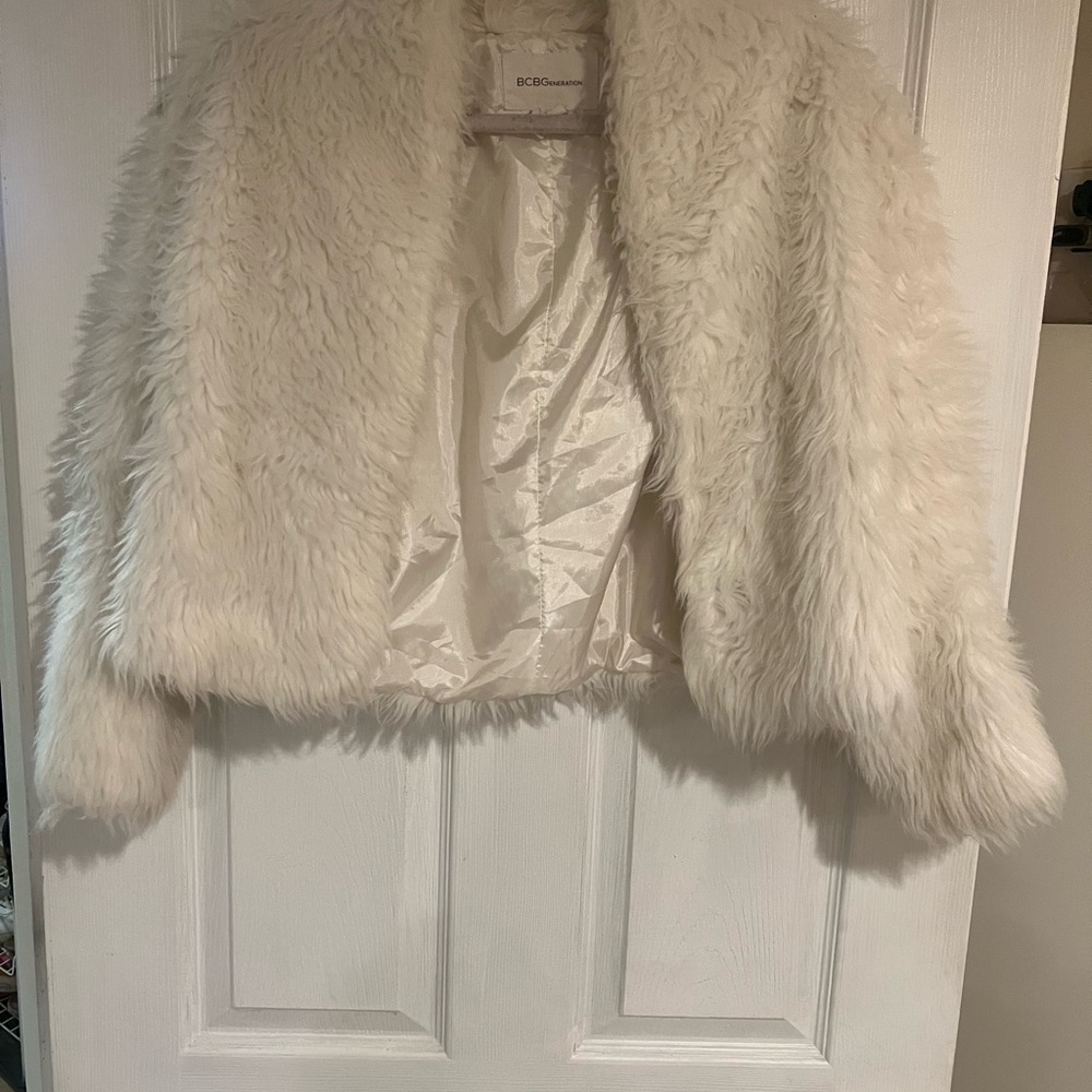BCBGeneration Cream Faux Fur Jacket